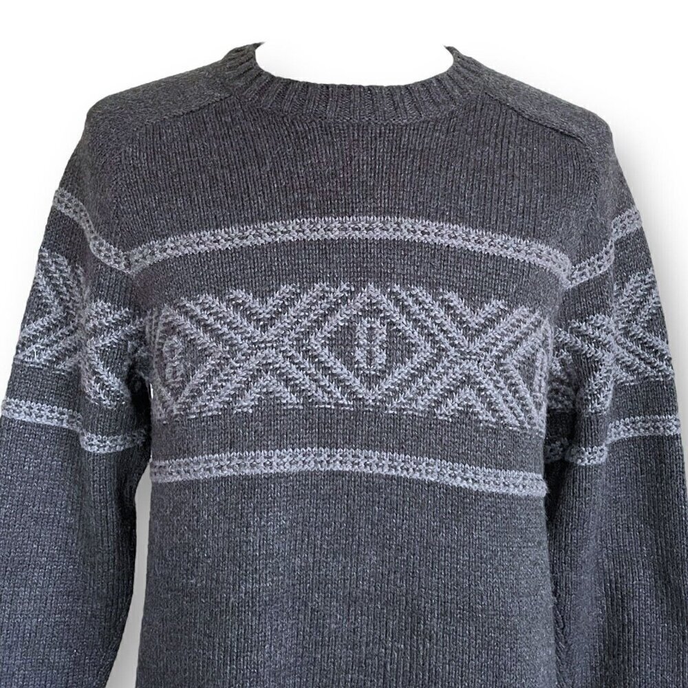Eddie Bauer Mens Sweater Sz Large Gray Cotton Wool Ski Nordic Knit Pullover - Picture 3 of 7
